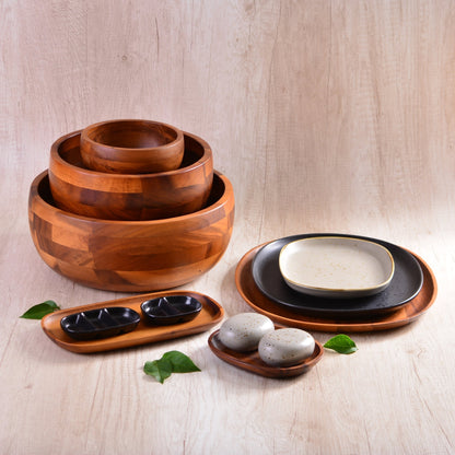 Medium round stackable bowl 19cm – Acacia wood